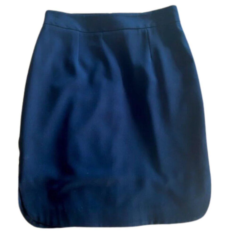 Cremieux navy blue pencil skirt size 2. Curved hem w/ 3 inch split on each side